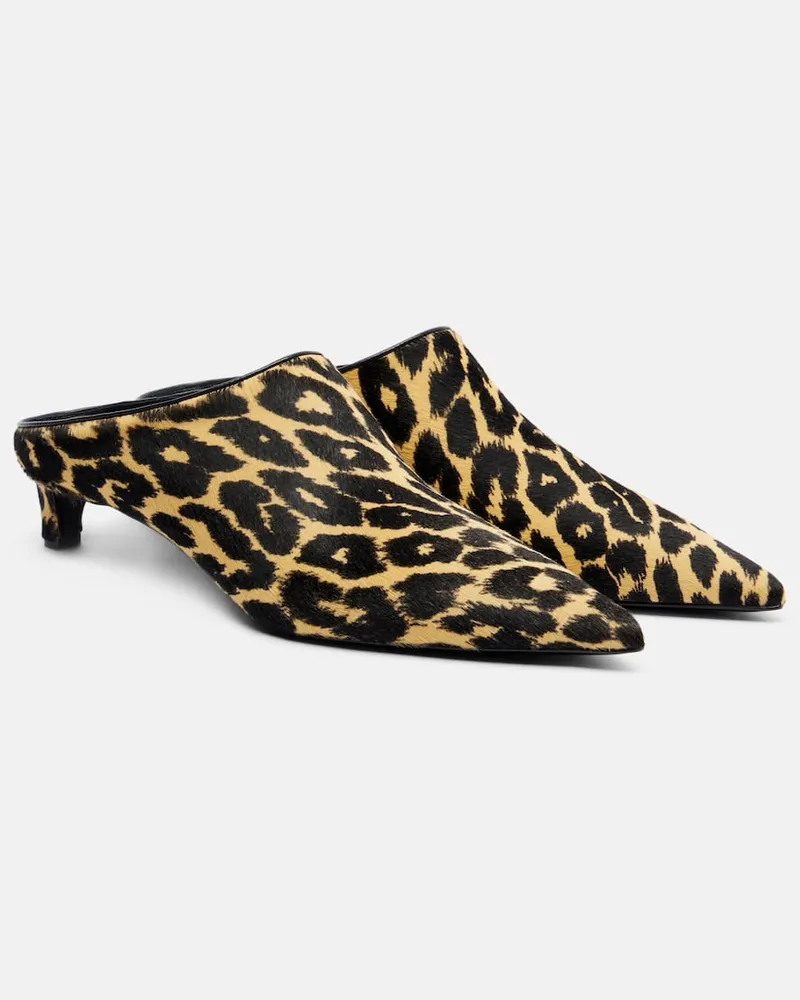 Jil Sander Bedruckte Mules Pointy aus Kalbshaar Schwarz