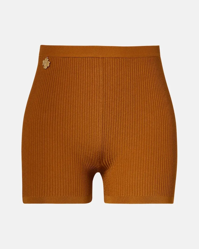 Saint Laurent Verzierte Shorts aus Rippstrick Braun