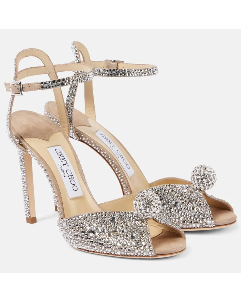 Jimmy Choo Sandalen Sacora 100 mit Kristallen Beige