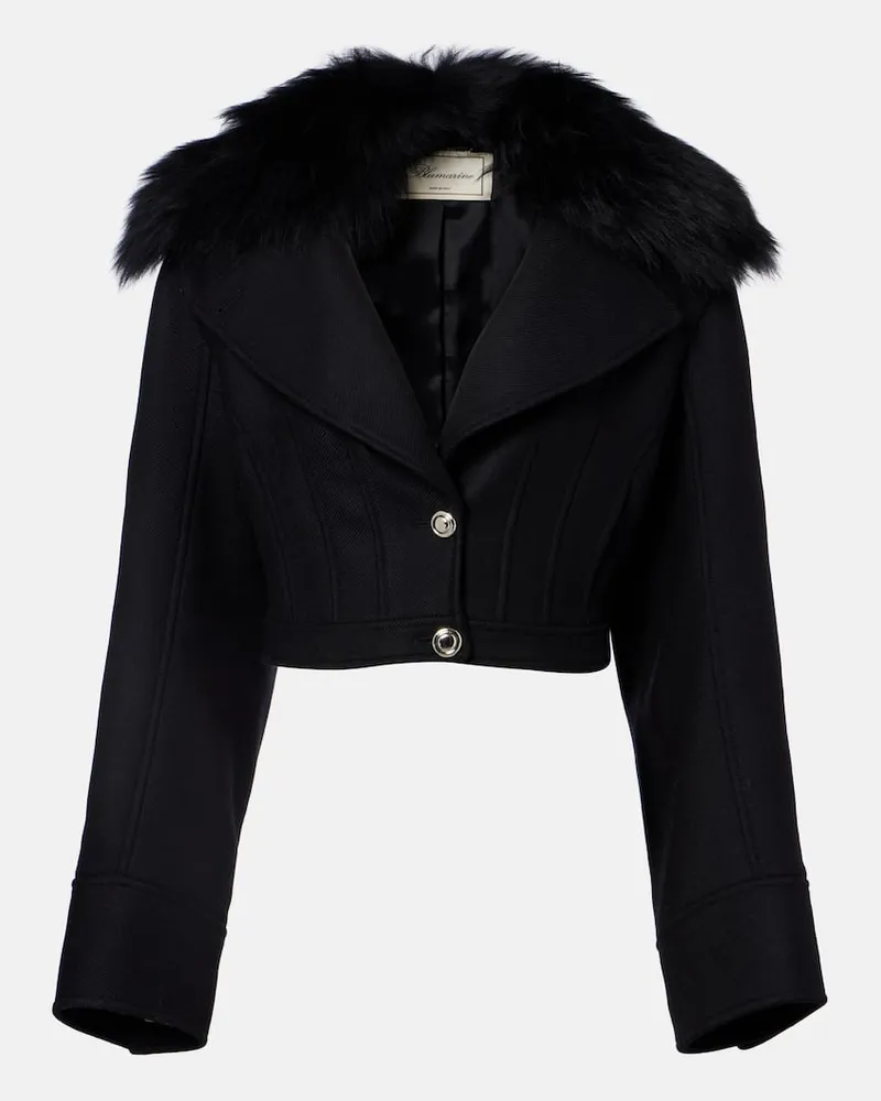 Blumarine Jacke aus einem Wollgemisch mit Shearling Schwarz