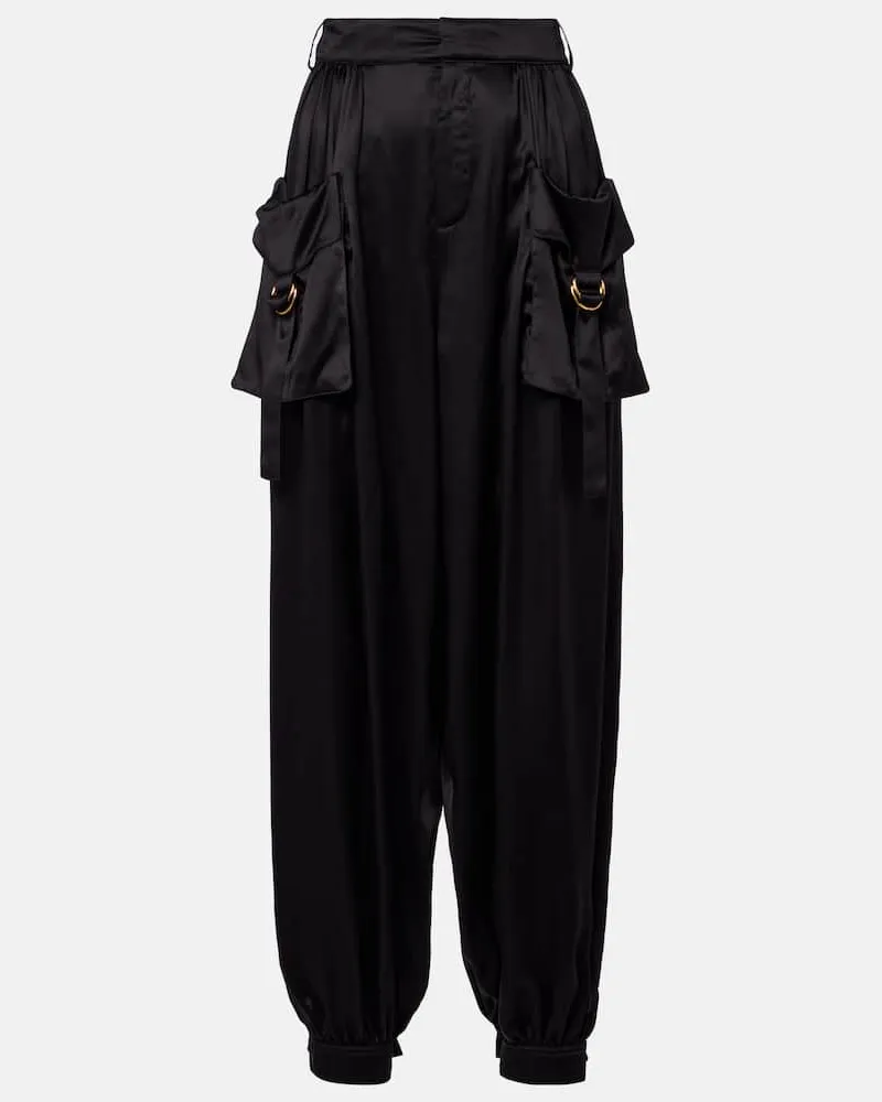 Chloé Chloé High-Rise-Cargohose aus Seidensatin Schwarz
