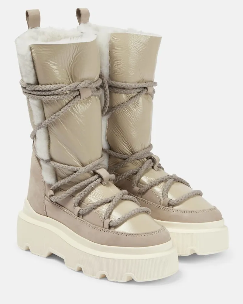 INUIKII Schneestiefel aus Leder mit Shearling Weiß