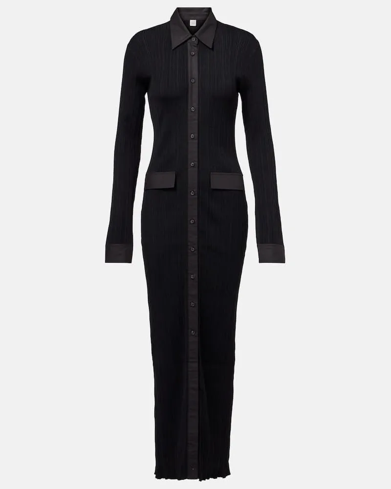 Totême Hemdblusenkleid aus Rippstrick Schwarz