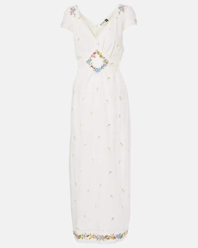 RIXO Besticktes Maxikleid Carey Weiß