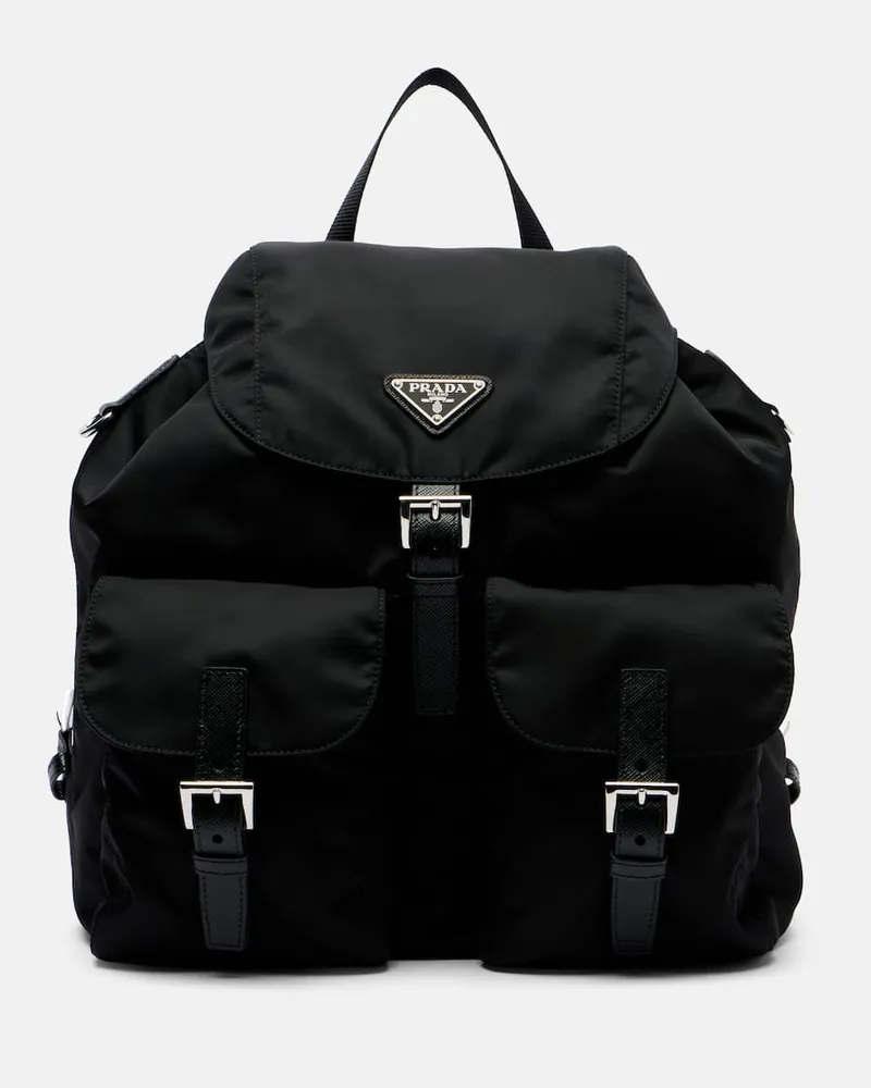 Prada Rucksack Medium aus Re-Nylon mit Leder Schwarz