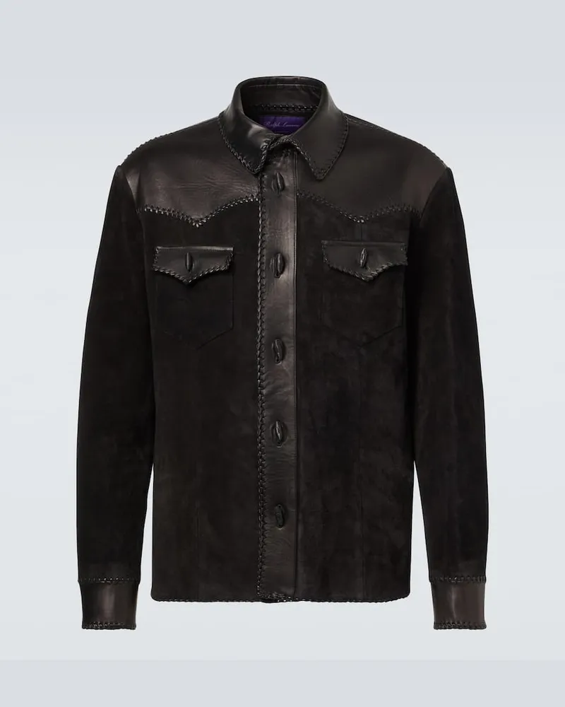 Ralph Lauren Hemdjacke aus Veloursleder Schwarz