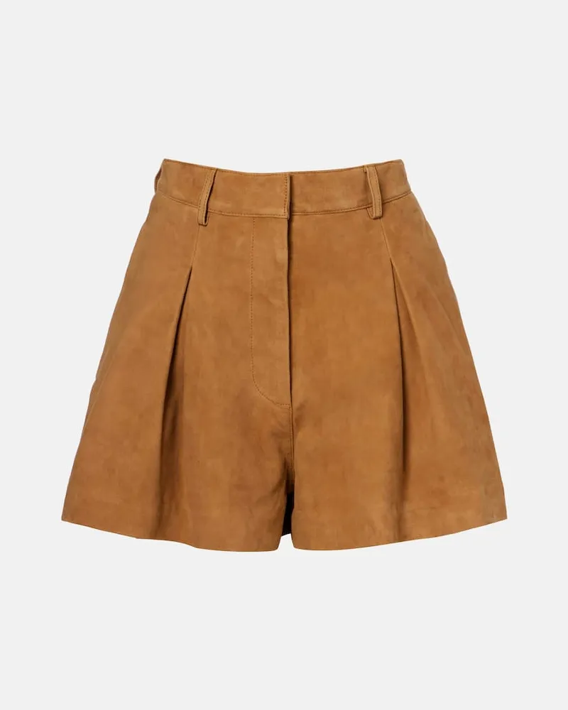 ROTATE Birger Christensen High-Rise Shorts aus Veloursleder Beige