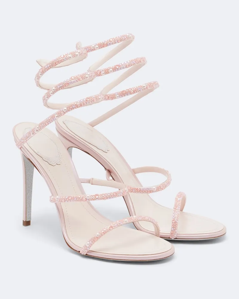 René Caovilla X Swarovski Verzierte Sandalen Cleo aus Leder Rosa