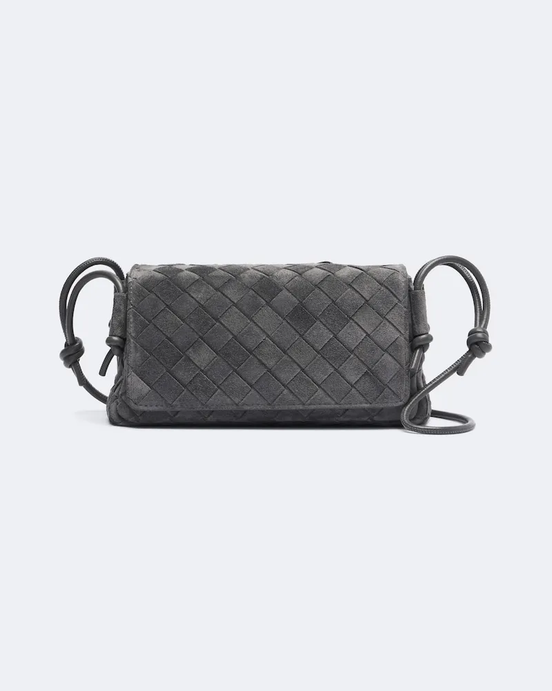 Bottega Veneta Crossbody Bag Notturno Mini aus Veloursleder Grau