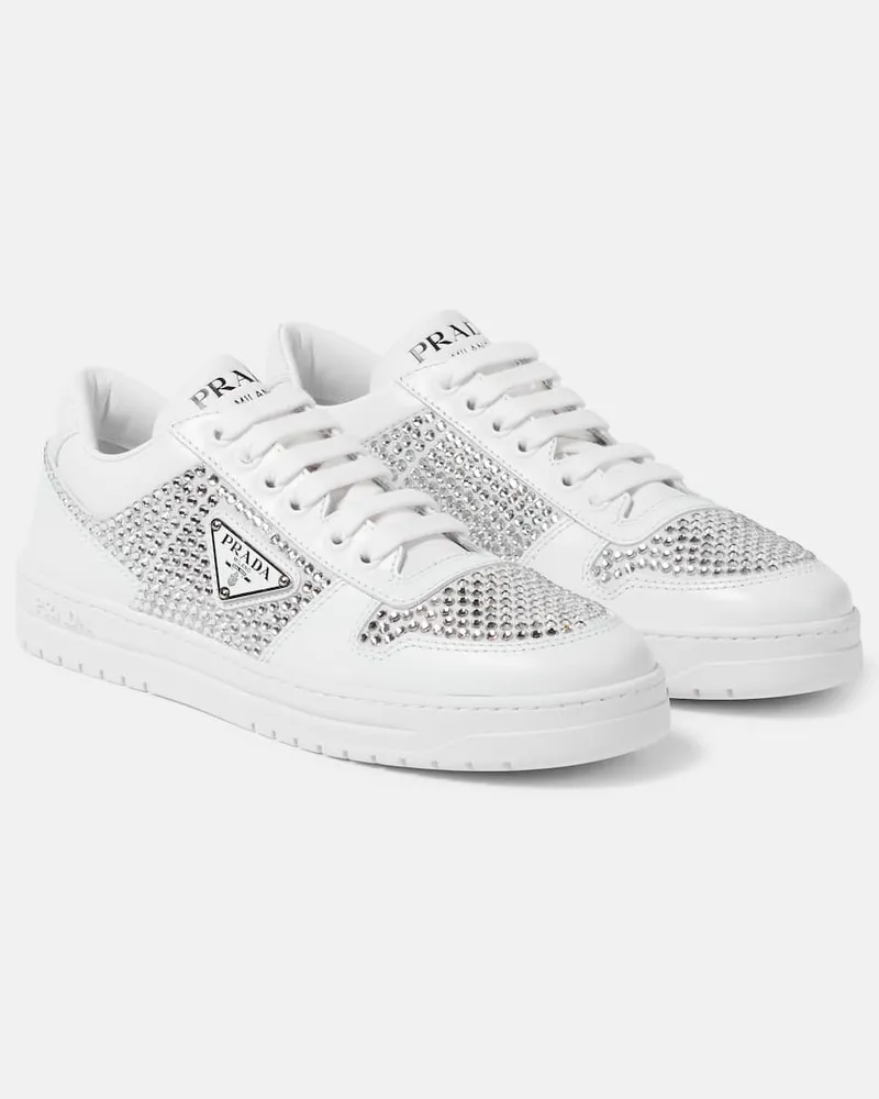 Prada Verzierte Sneakers aus Leder Weiß