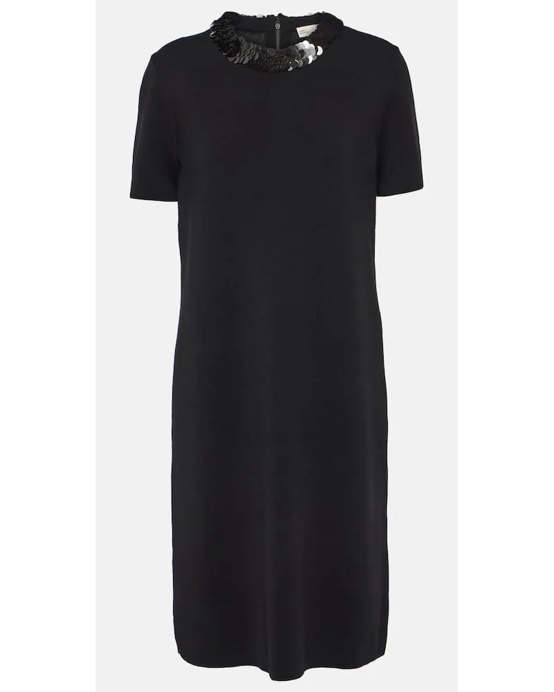 Tory Burch Verziertes Midikleid aus einem Wollgemisch Schwarz