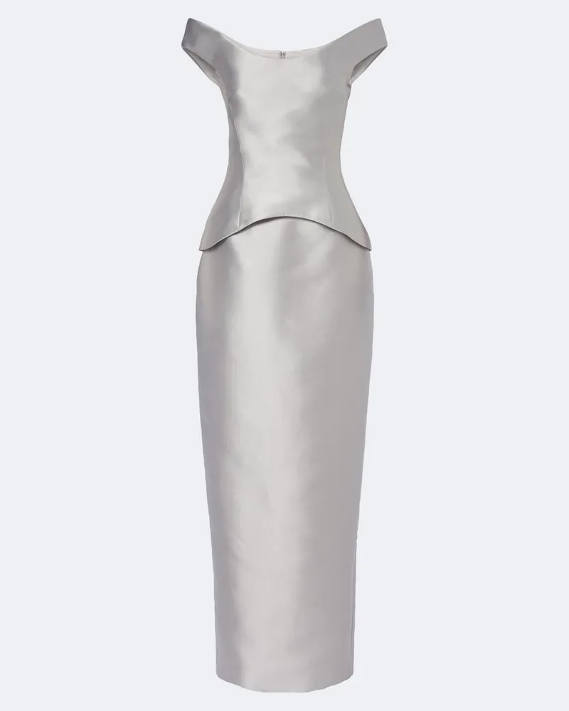 Solace London Off-Shoulder Robe Pieta aus Satin Grau