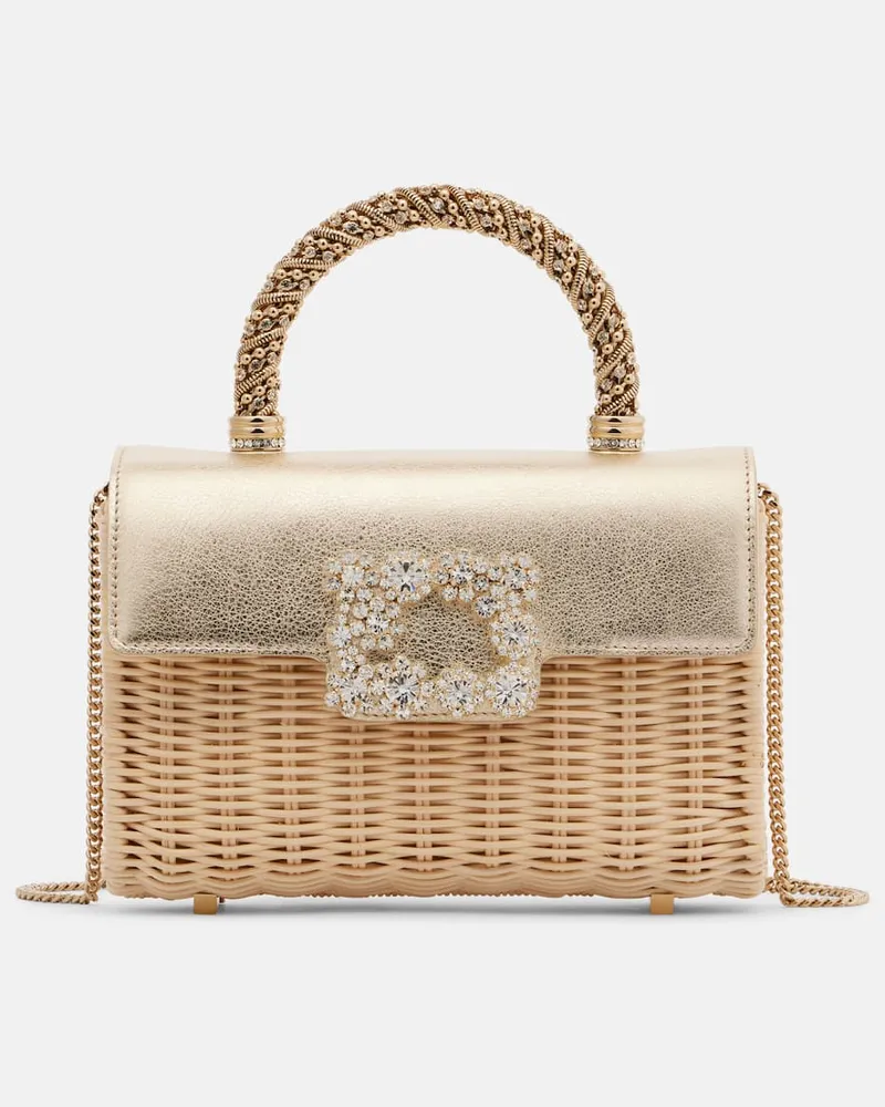 Roger Vivier Tote Bag Jewel Efflorence Mini aus Rattan Beige