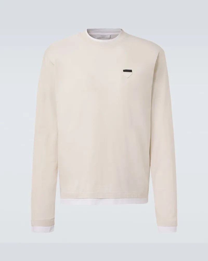 Prada Longsleeve aus Baumwoll-Jersey Weiß