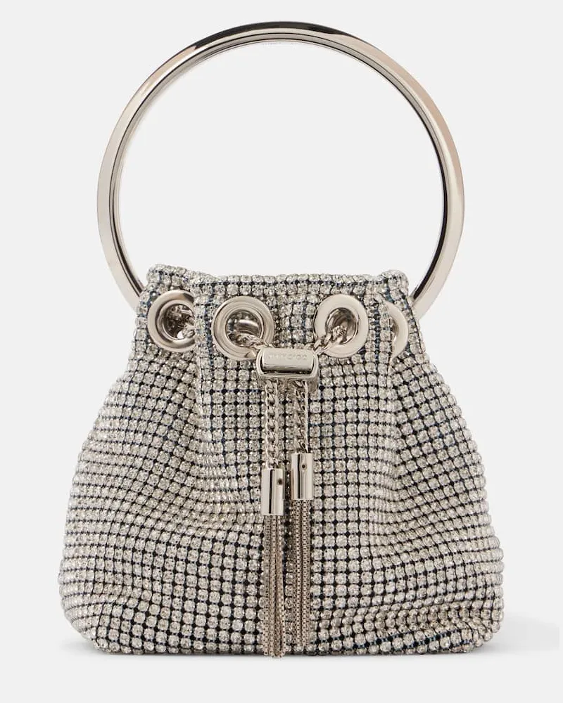 Jimmy Choo Bucket Bag Bon Bon Micro mit Kristallen Silber