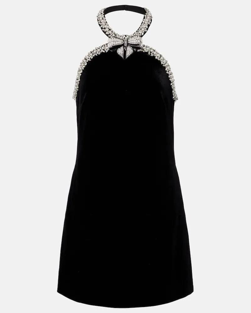 Self-Portrait Verziertes Minikleid aus Samt Schwarz