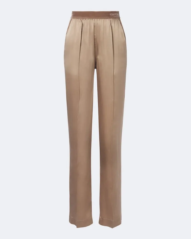 Tom Ford Straight Hose aus Seidensatin Beige