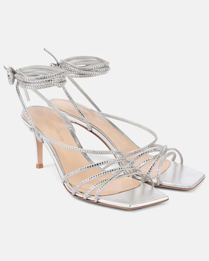 Gianvito Rossi Sandalen 70 aus Metallic-Leder mit Kristallen Silber