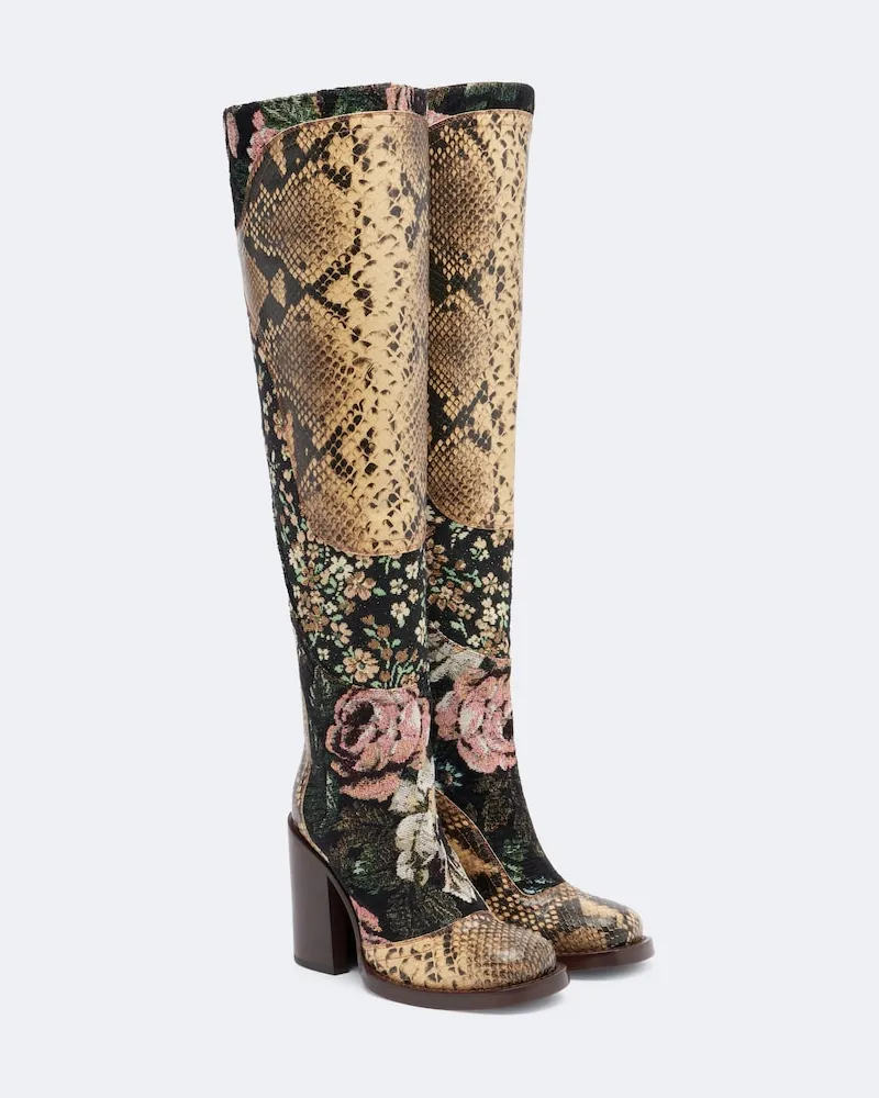 Dries van Noten Patchwork Overknee-Stiefel aus Leder Multicolor