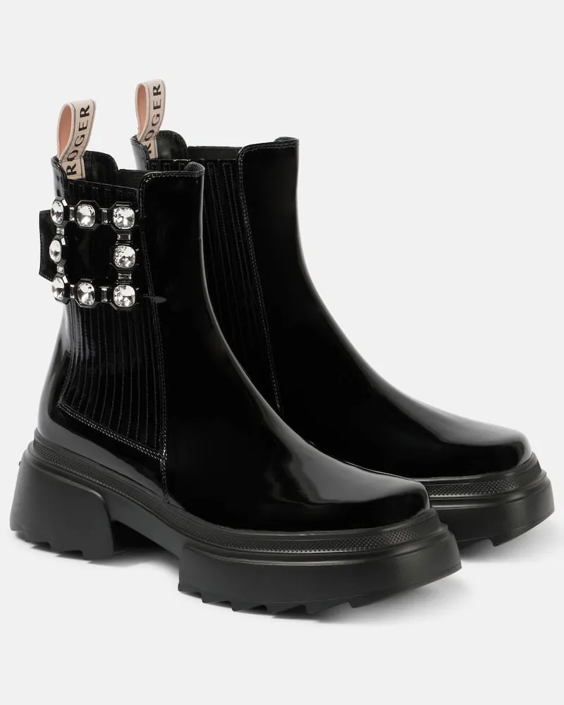 Roger Vivier Verzierte Chelsea Boots Wallaviv aus Lackleder Schwarz