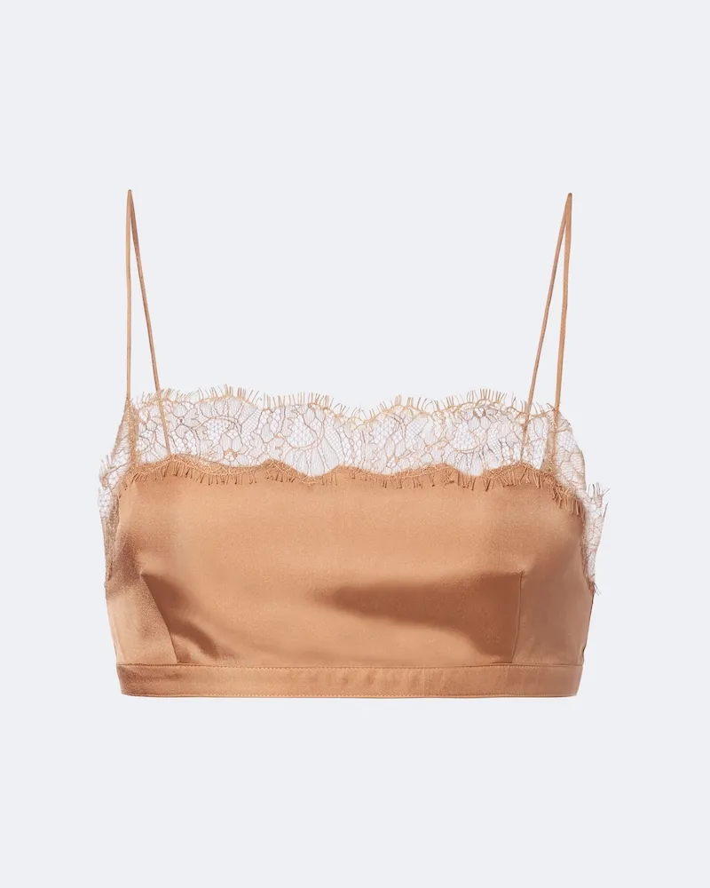 Ulla Johnson Cropped-Top Leiko aus Seiden-Twill mit Spitze Braun
