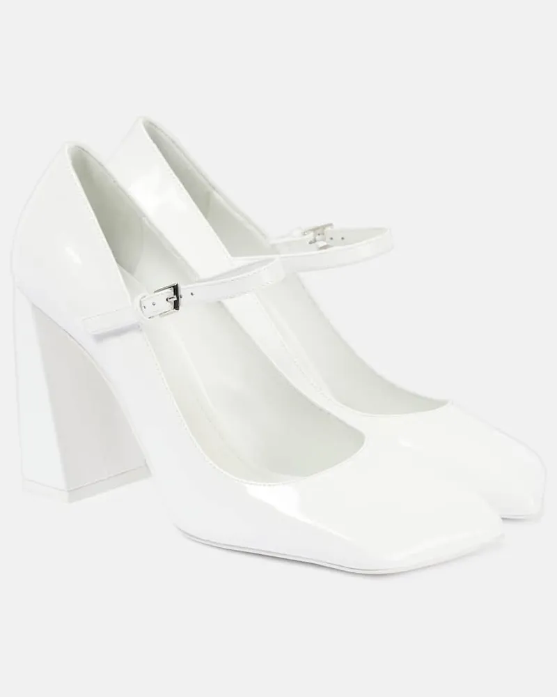 Amina Muaddi Mary-Jane-Pumps Charlotte 95 aus Lackleder Weiß