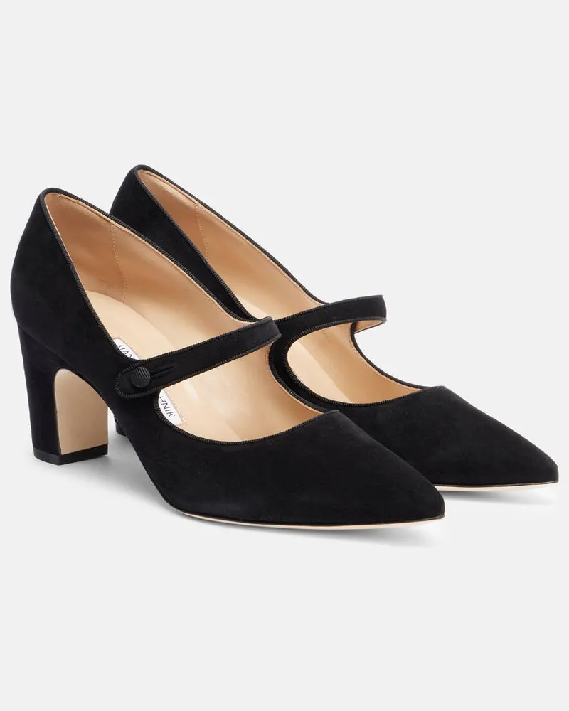 Manolo Blahnik Mary-Jane-Pumps Campariba aus Veloursleder Schwarz