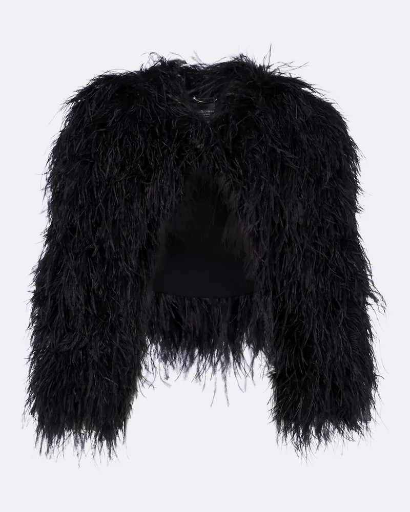 Dolce & Gabbana Cropped-Jacke aus einem Seidengemisch mit Federn Schwarz