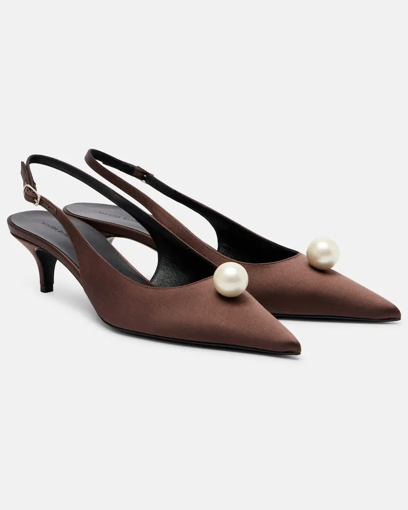 Magda Butrym Slingback-Pumps aus Satin mit Zierperlen Braun