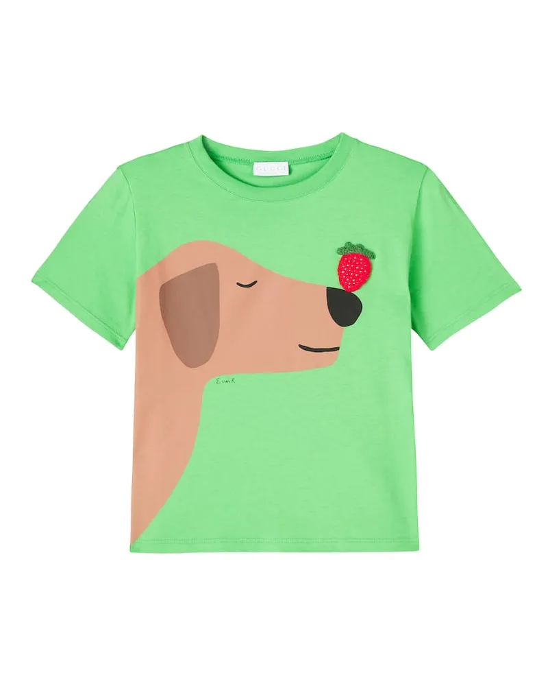 Gucci X Euan Roberts Bedrucktes T-Shirt aus Baumwolle Grün