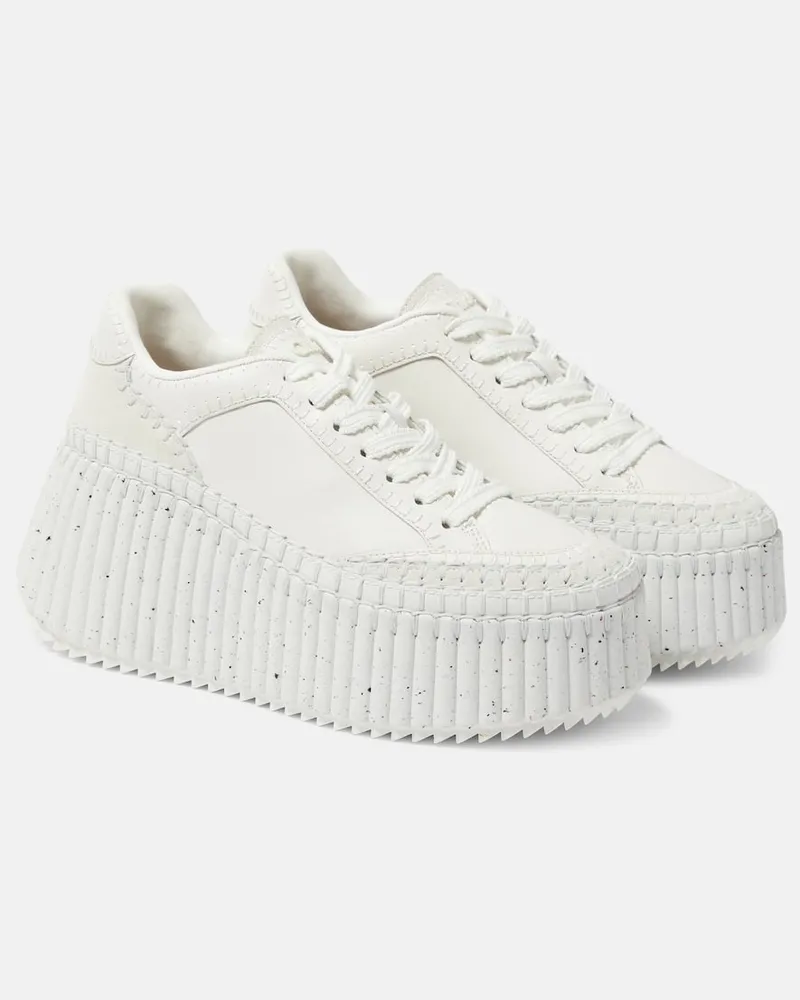 Chloé Chloé Plateau-Sneakers Nama aus Leder und Veloursleder Weiß