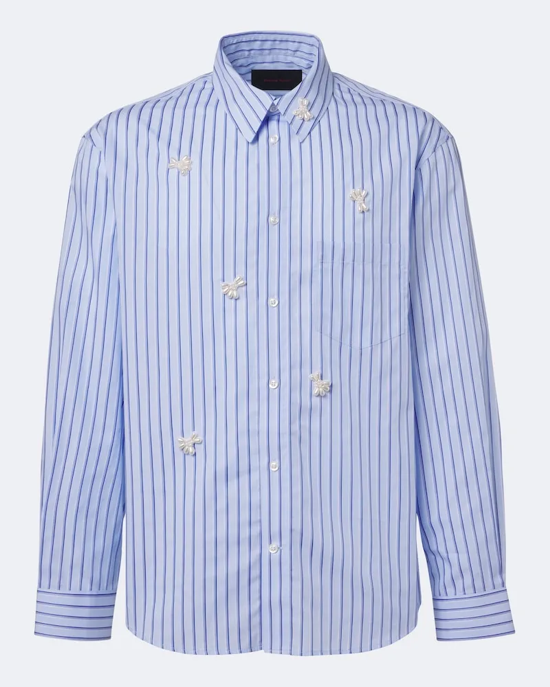 Simone Rocha Verziertes Hemd aus Baumwoll-Popeline Blau