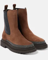 Brunello Cucinelli Verzierte Chelsea Boots aus Veloursleder Braun