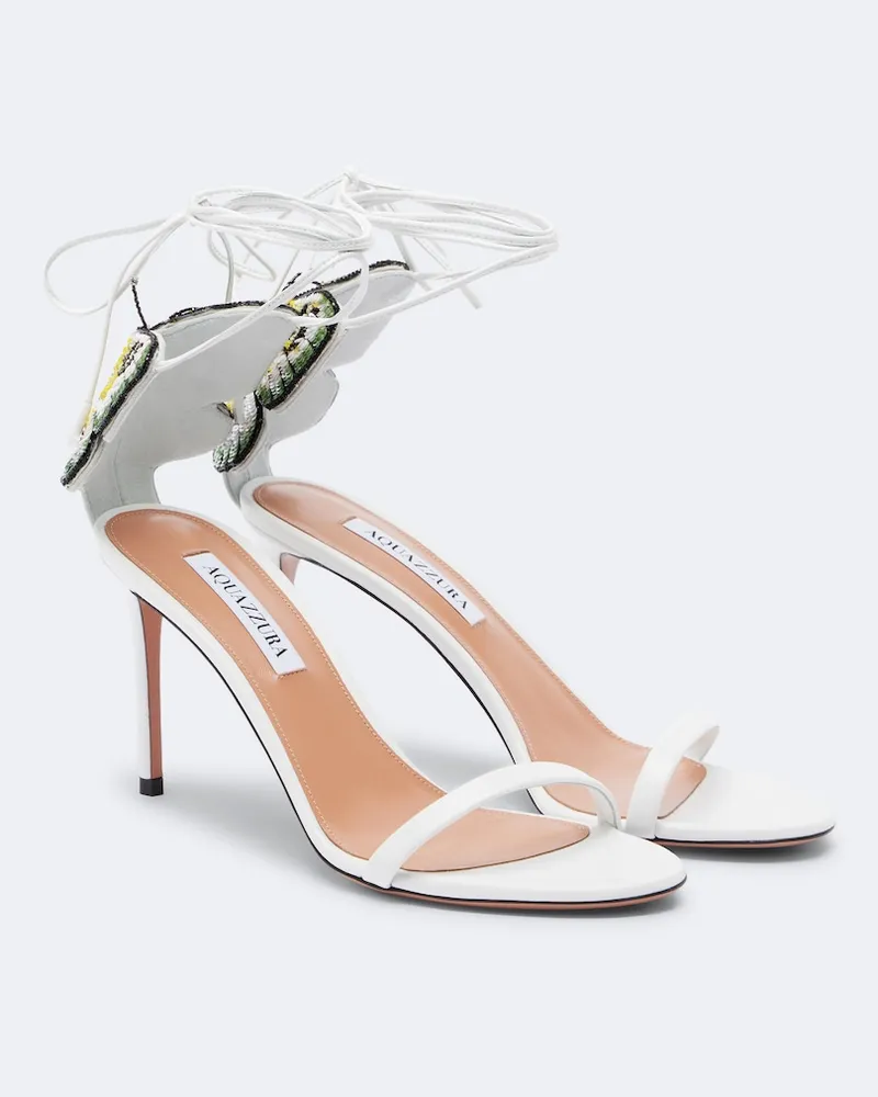 Aquazzura Sandalen Papillon D'Amour aus Metallic-Leder Weiß