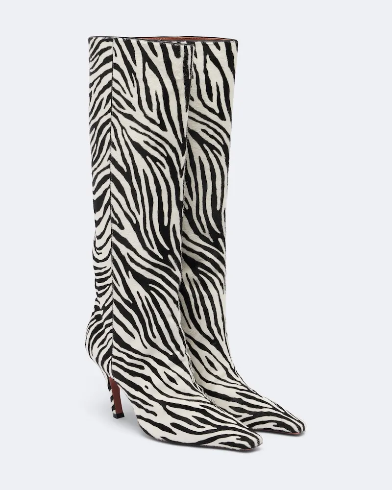 Amina Muaddi Stiefel Mona aus Kalbshaar Schwarz
