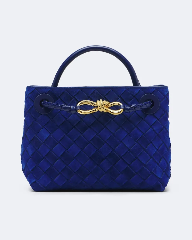 Bottega Veneta Henkeltasche Andiamo Mini aus Veloursleder Blau