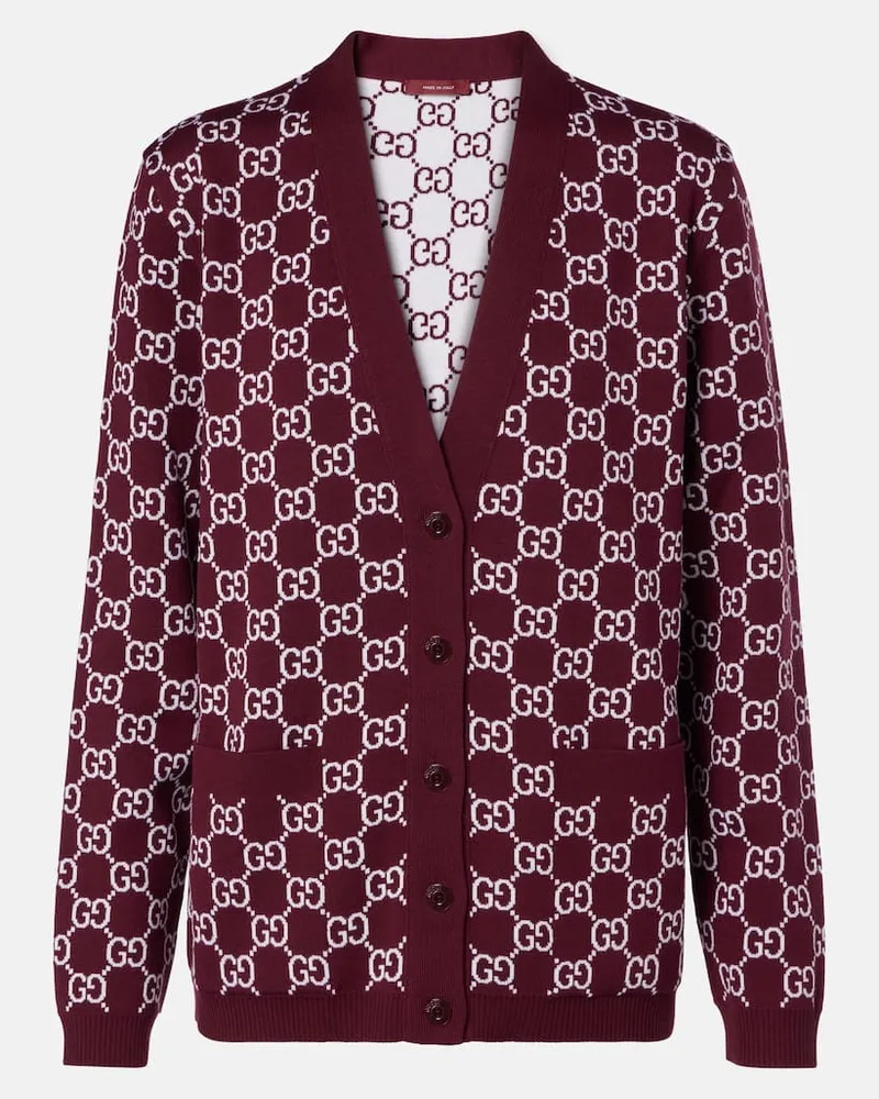 Gucci Wendbarer Cardigan GG aus Jacquard Burgunderrot