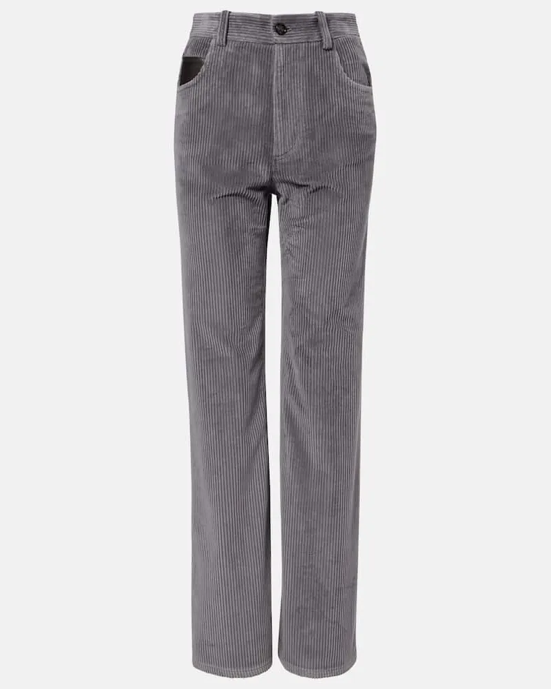 Bottega Veneta Gerade High-Rise-Hose aus Baumwoll-Cord Grau
