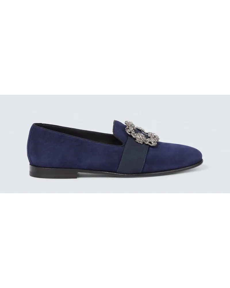 Manolo Blahnik Verzierte Loafers Carlton aus Veloursleder Blau