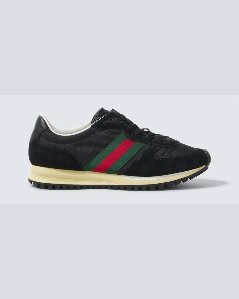 Gucci Sneakers Re-Motion Web Stripe mit Veloursleder Schwarz