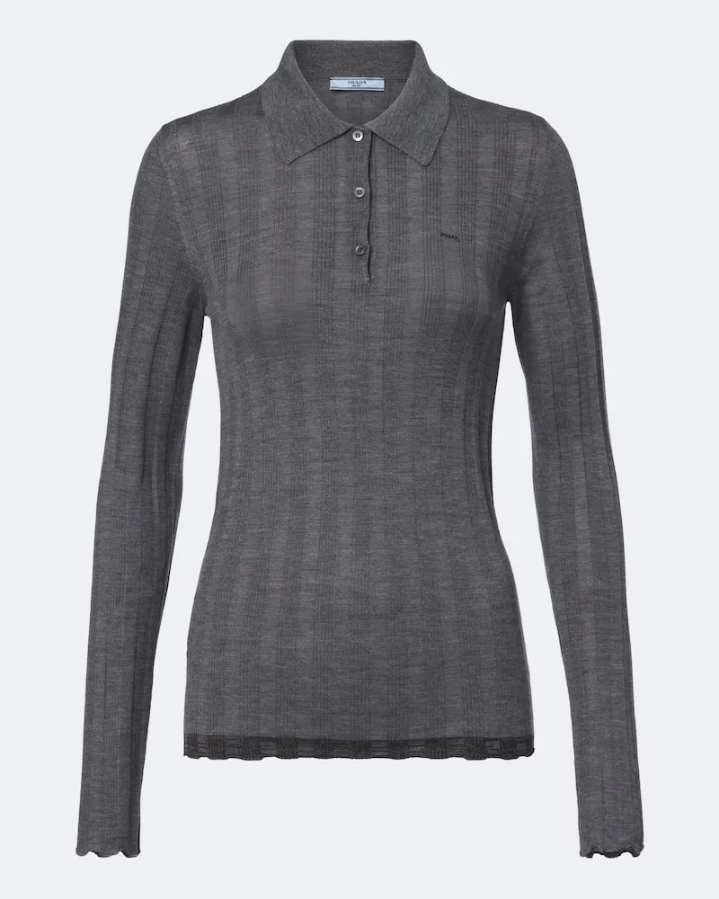 Prada Polopullover aus Wolle und Baumwolle Grau
