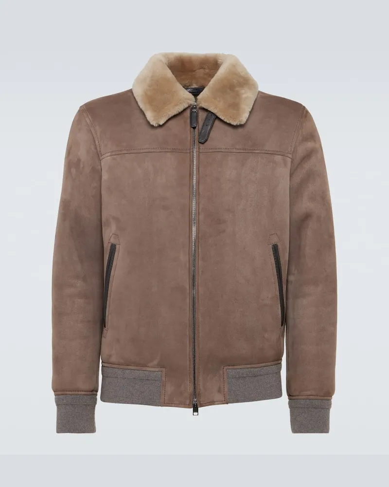 Brioni Bomberjacke aus Veloursleder mit Shearling Braun