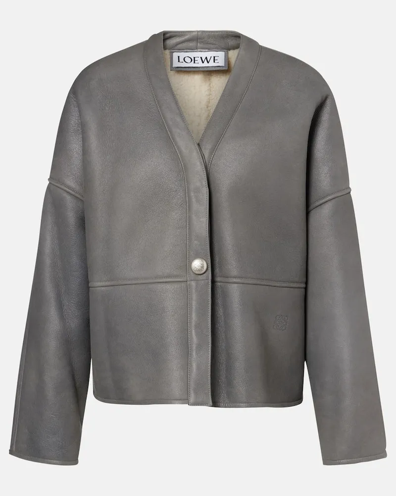 Loewe Lederjacke Pebble mit Shearling Grau