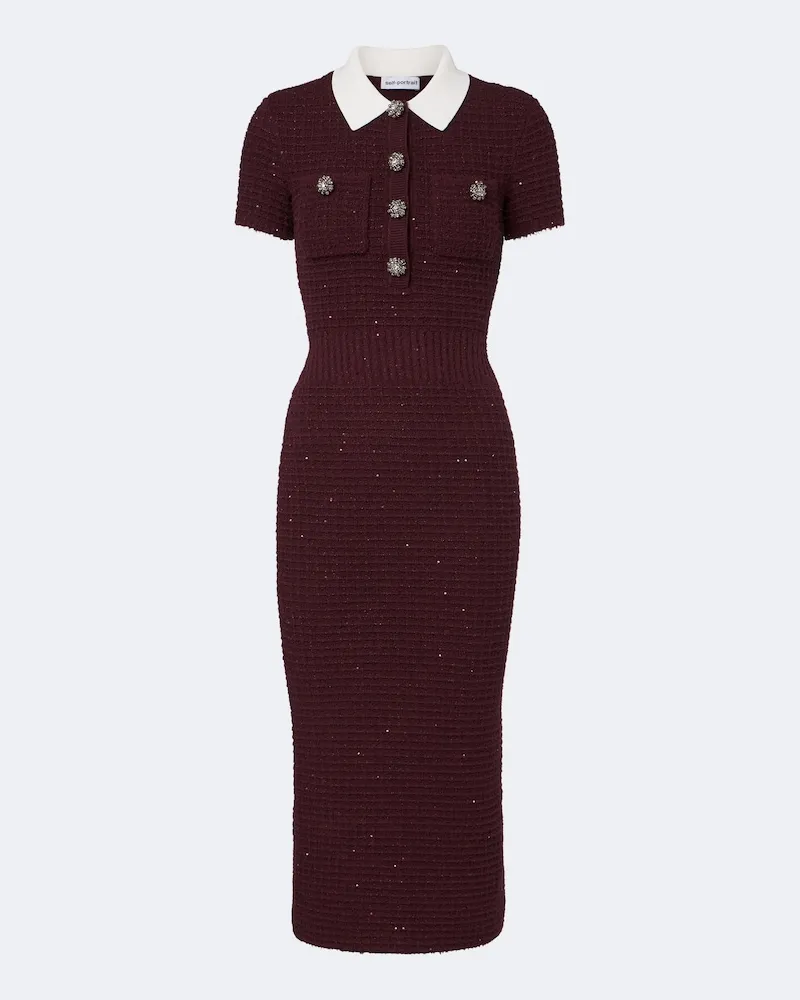 Self-Portrait Verziertes Polokleid Burgunderrot