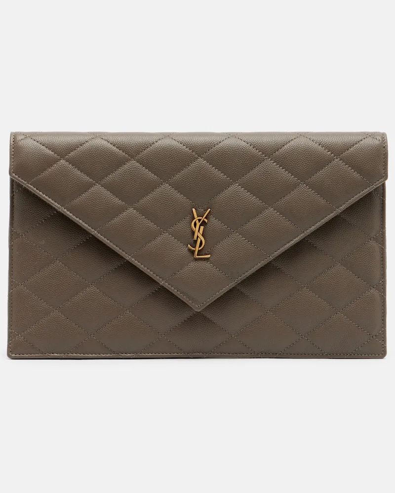 Saint Laurent Clutch Paris aus Leder Grau