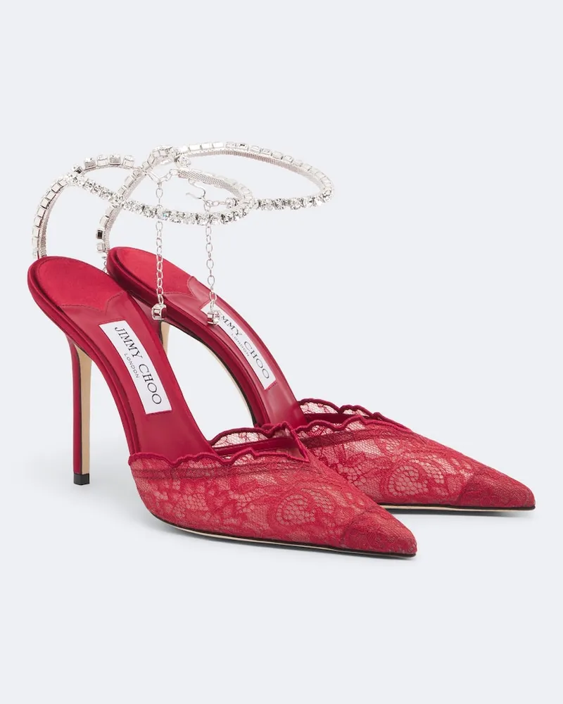 Jimmy Choo Verzierte Pumps Saeda aus Spitze Rot