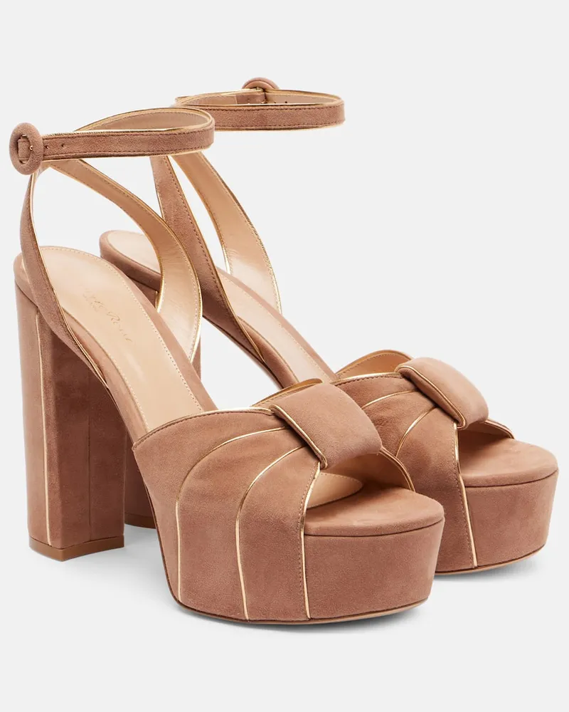 Gianvito Rossi Plateausandalen 125 aus Veloursleder Beige