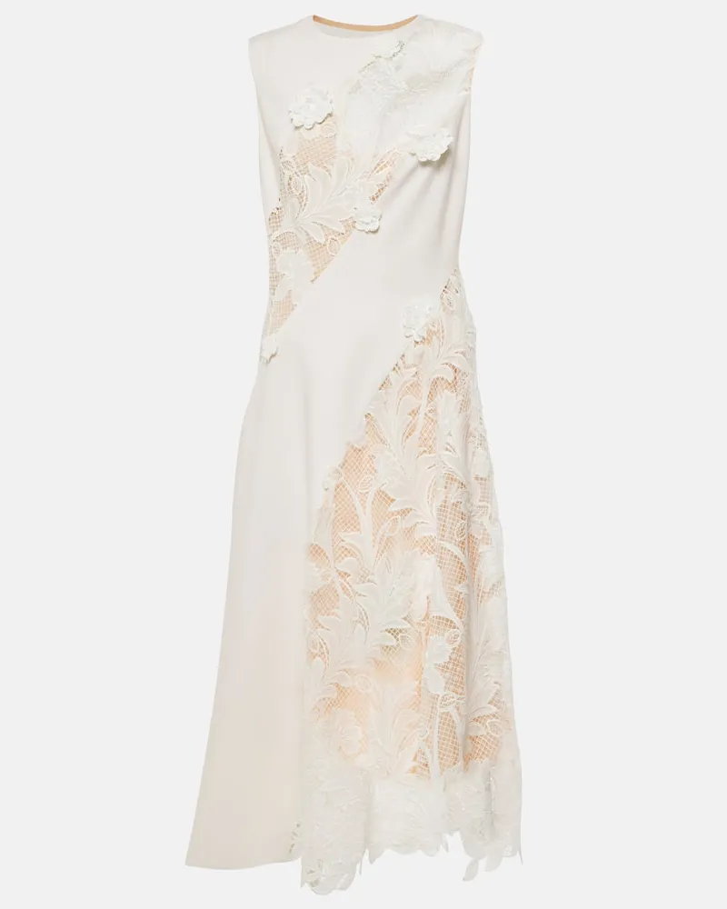 Oscar de la Renta Midikleid aus einem Wollgemisch mit Spitze Weiß