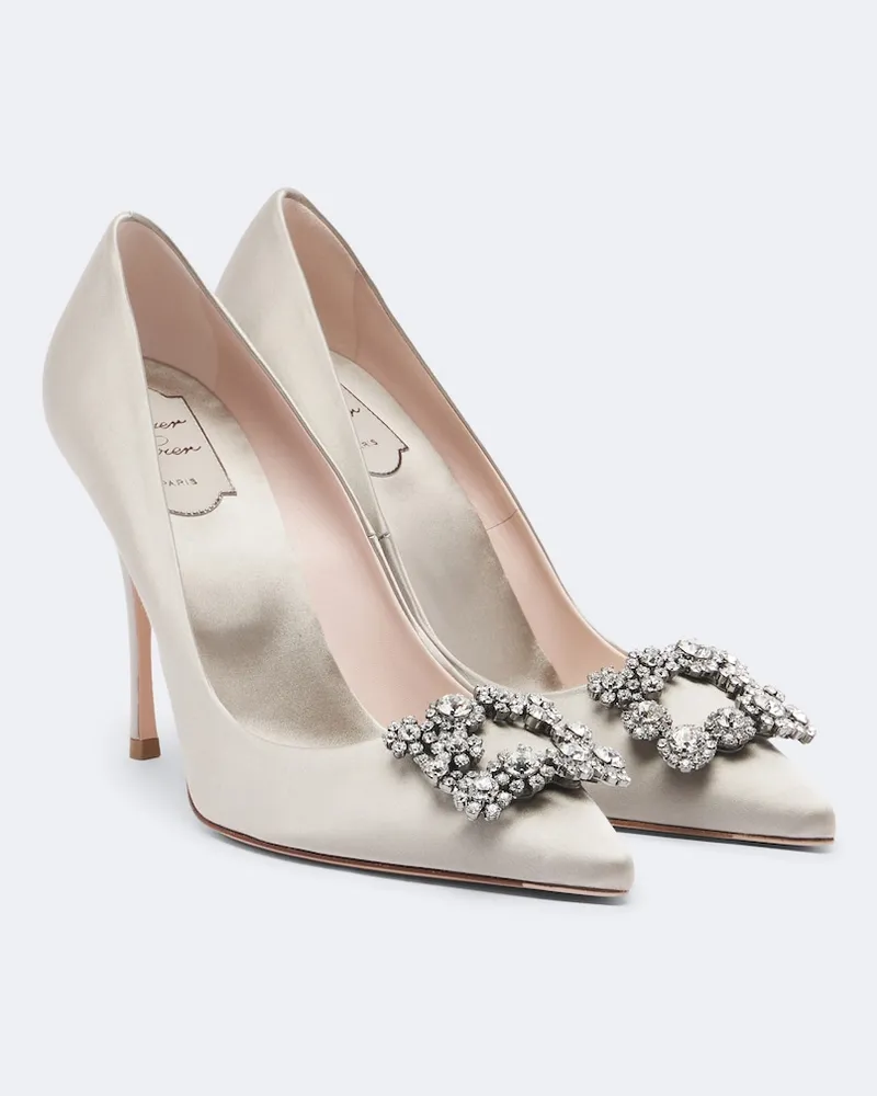 Roger Vivier Verzierte Pumps Flower Strass aus Satin Grau