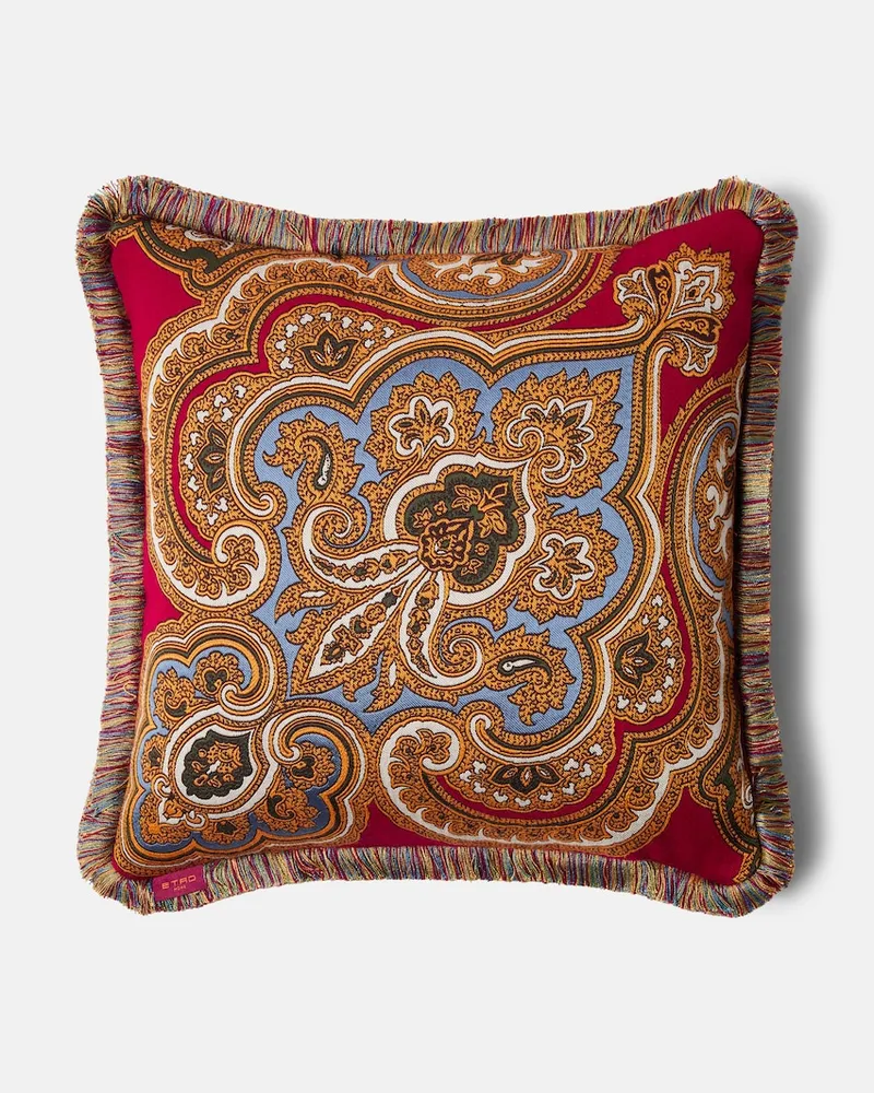 Etro Kissen Kash aus Jacquard-Strick Burgunderrot
